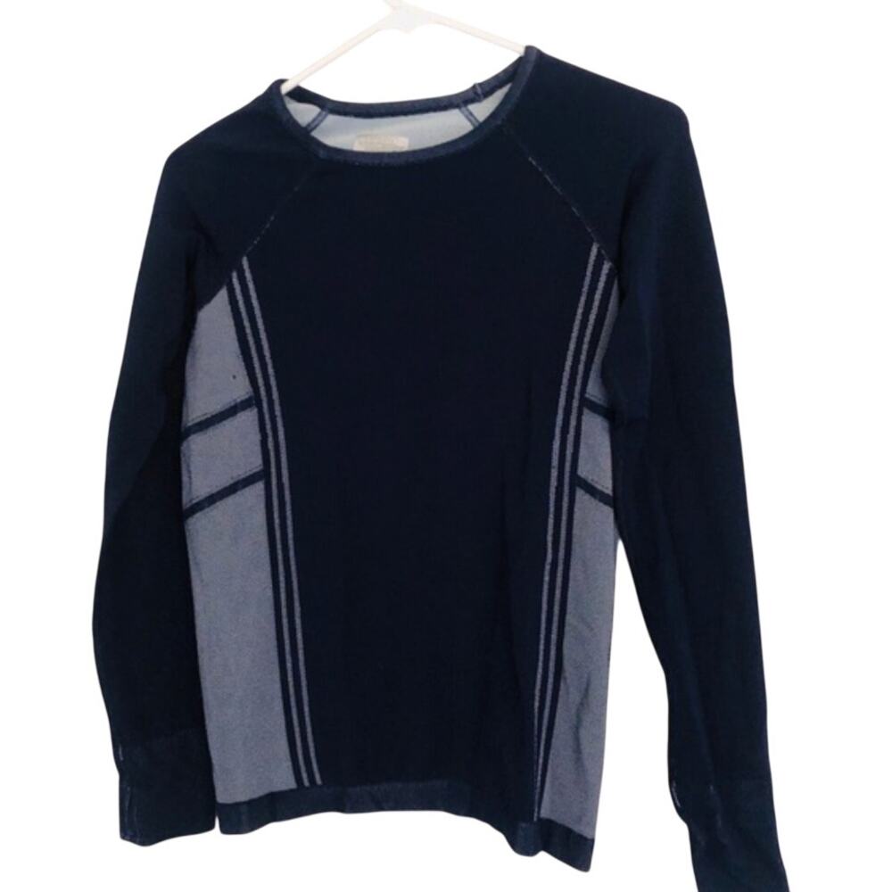 Athleta Long Sleeve Navy and Light Gray Performance Tee